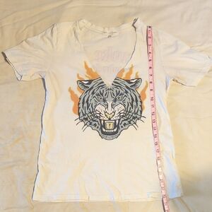 Truly Madly Deeply White Tiger Tee with Orange Flames